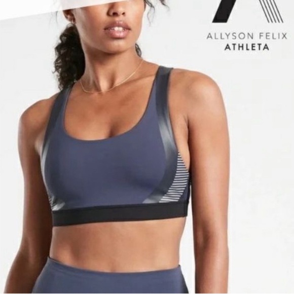 NWT  ATHLETA Allyson Felix Ultimate Legends Sports Bra Blue Black Size M - Picture 3 of 12